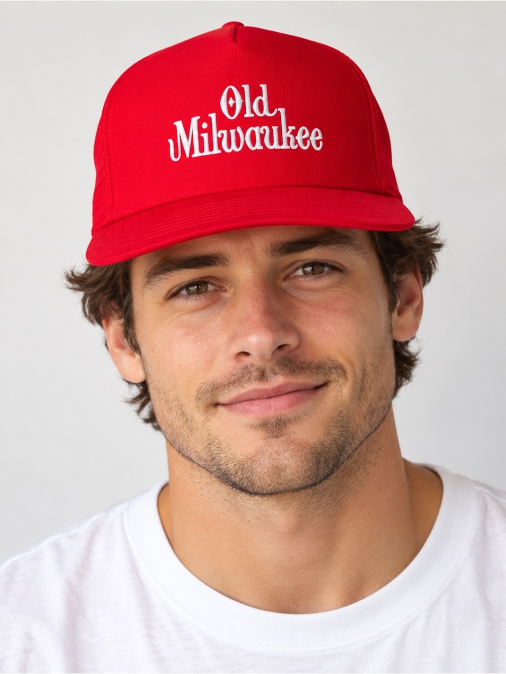 Vtg Old Milwaukee Beer Hat Snapback Trucker Mesh Back Spellout Red